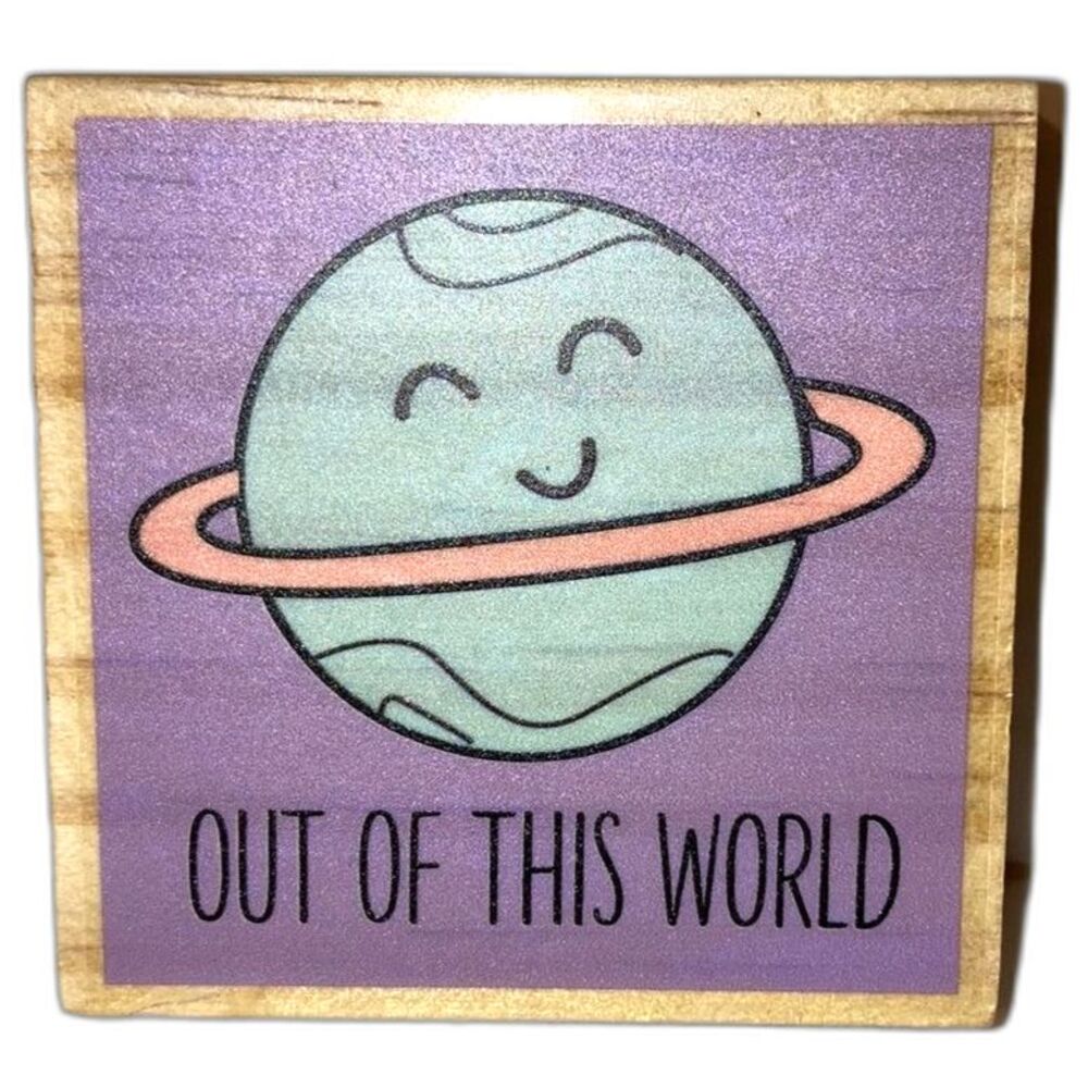 CRAFT SMART “Out of This World” Earth Wood Mounted Rubber Stamp 2.5" x 2.5"